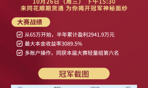 【直播预告】半年时间狂赚30倍！全国实盘大赛重量组冠军分享期货经验